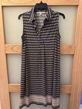 Max Studio Navy and Cream Geometric Collared Shift Dress